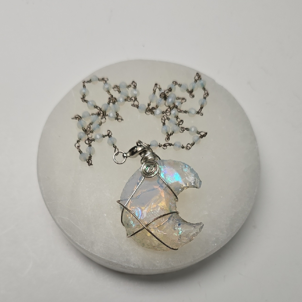 Iridescent Crescent Moon Necklace